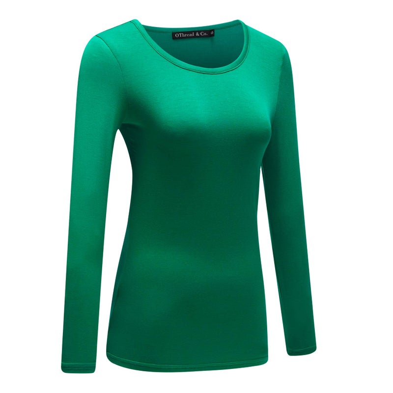OThread & Co. Women's Long Sleeve T-Shirt Scoop Neck Basic Layer Stretchy Shirts (XX-Large, Green) - Image 3